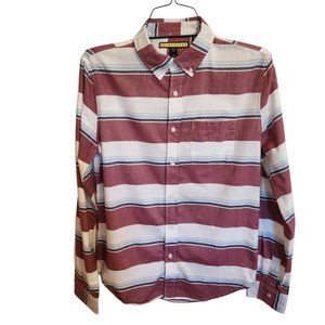 Prince & Fox Men's 100% Cotton Casual Button Down Maroon Striped Shirt Size S